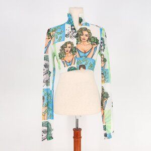 NWT SHANE JUSTIN Money Talk Mesh Half Zip Crop Top Size M